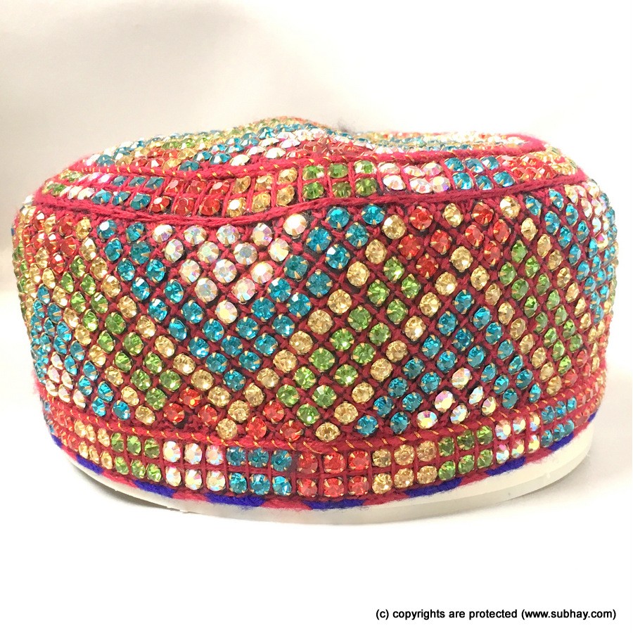 Multi Color Round Full Sindhi Nagina /  Zircon Cap or Topi MKC-831